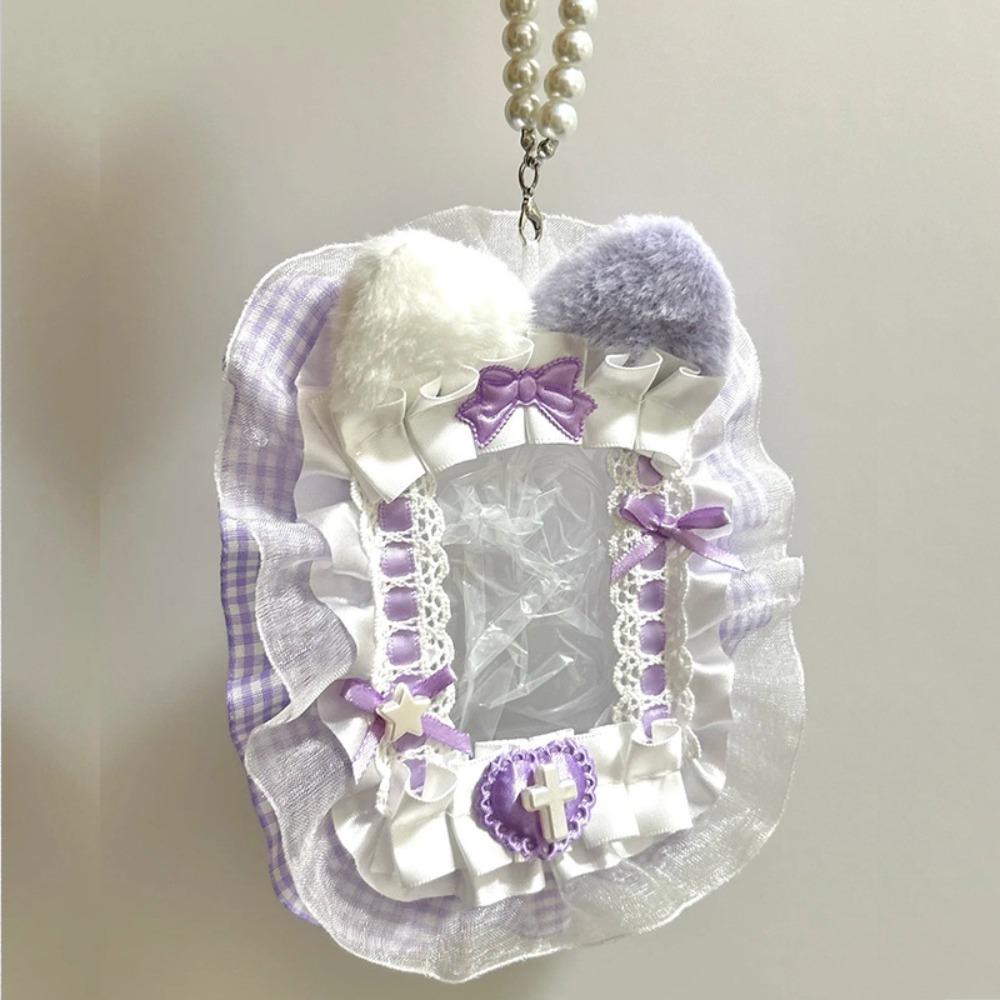 Süßer DIY Plüsch-Kartenhalter mit Schleife Anime Spitze Fotokartenhülle Lolita Idol Ausstellungs-Fotoschutzhülle Karte