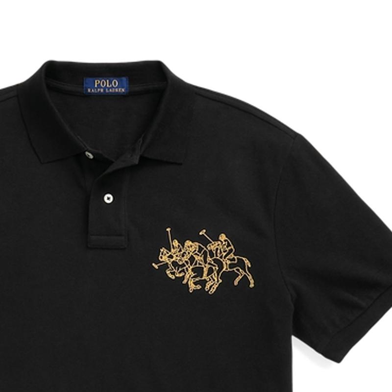 Polo Ralph Lauren SS24 Vzorované Pánské Polo tričko s krátkým rukávem, úzkého střihu, s kulatým výstřihem, černé MNPOKNI1N822583-001