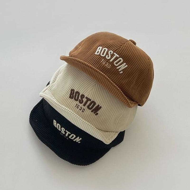 Solid Color Letter Baby Baseball Cap Winter Warm Corduroy Kids Peaked Hat Korean Soft Brim Adjustable Toddler Boy Girl Sun Hats