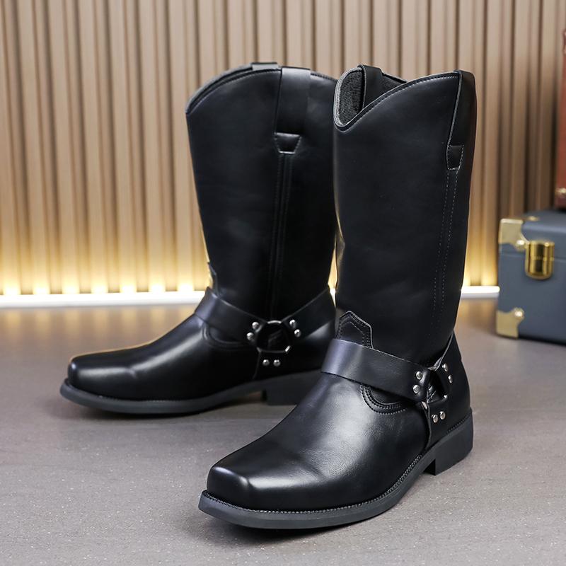 Men Retro Cowboy Boots Black Brown British Style Men High Top Boots Knight Boots Mid Top Boots Men Sizes 38-46 Men Shoes