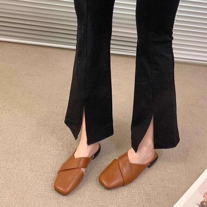 Women's Outside Flat Slippers Summer New Korean Style Square Head Shoes Fashion Solid Colour Lightweight Walking Sandals