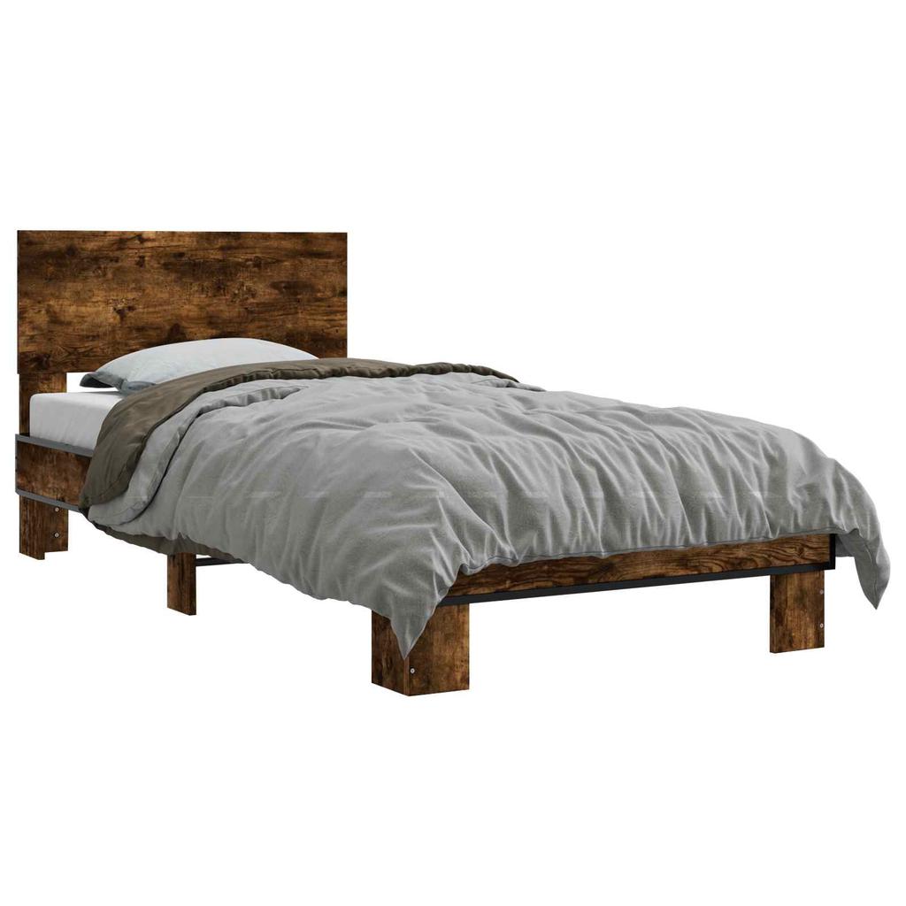Bed Frame with Headboard Smoked Oak 80 x 200 cm