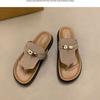 Foreign trade thick-soled cool slippers women's 2025 new metal lock flip-flop toe drag summer wear beach sandals women