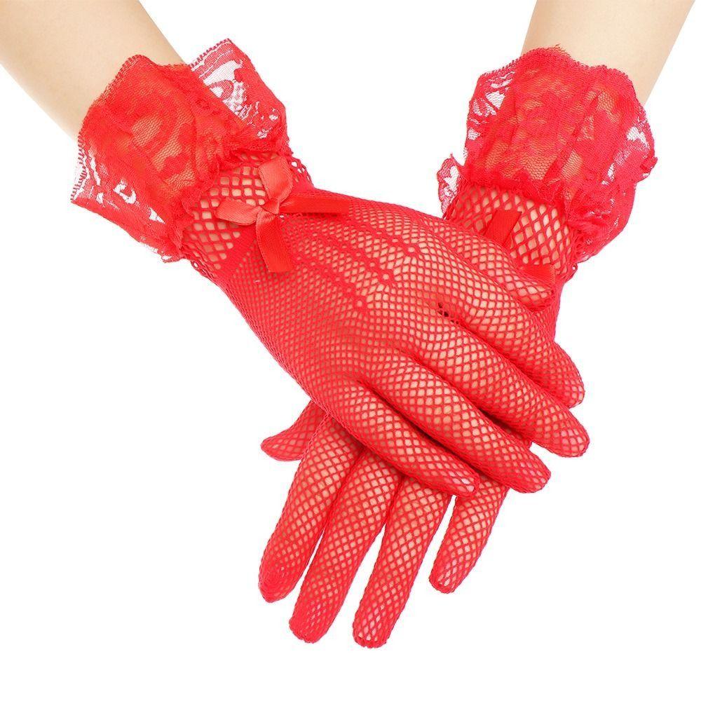 Thin Women Lace Mesh Gloves Bow Knot Etiquette Dress Gloves  Holiday Princess Birthday Party Gloves