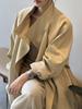 Women's British Style Retro Trench Coat with Stand-Up Collar - Tie Waist, Mid-Length, Petite Fit, Loose Outerwear for Spring & Autumn.