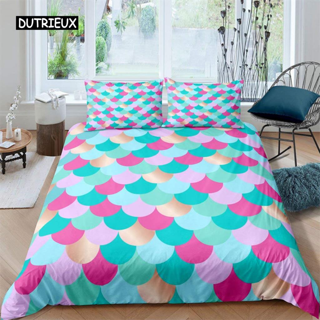 

Пододеяльник с рисунком единорога и чешуей русалки, комплект постельного белья с геометрическим узором, покрывало для близнецов, полный комплект для детей, девочек и подростков, декор комнаты EU single(135x200cm)