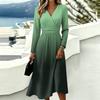 Women's Gradient Print Long Sleeve V-Neck Dress with Pockets Casual Fashionable