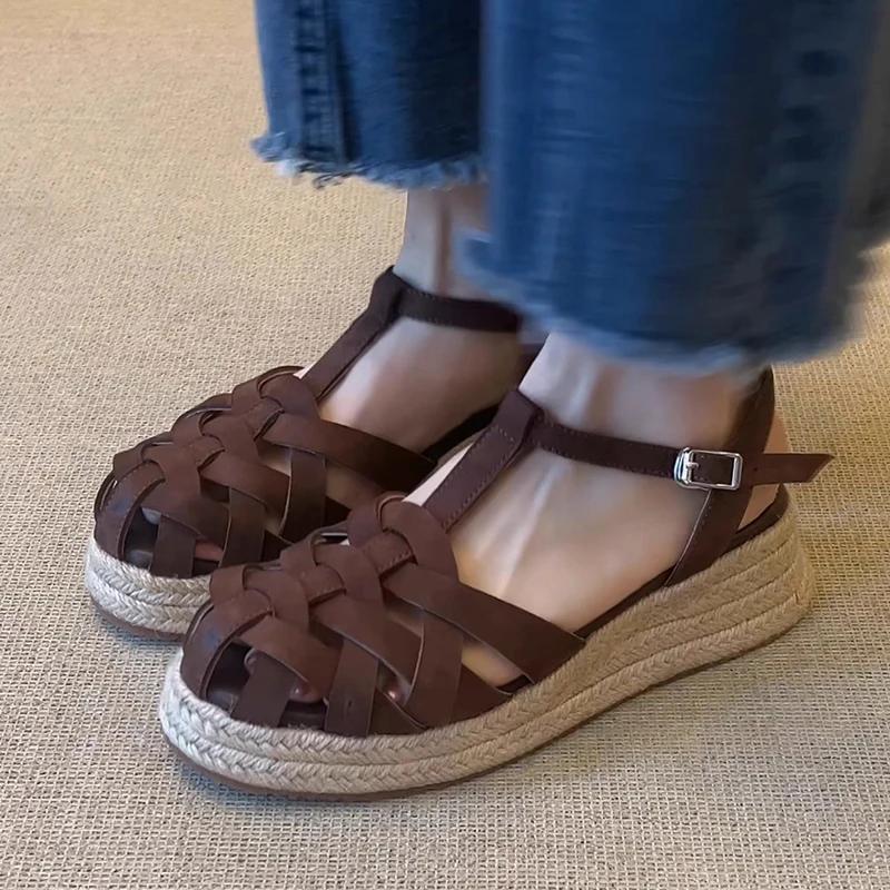 

Fashion Wedges Women s Sandals Designer Weave Heels Shoes Platform Summer 2025 Fashion Slides New High Heels Slippers Mujer De Sandalias 35 коричневый