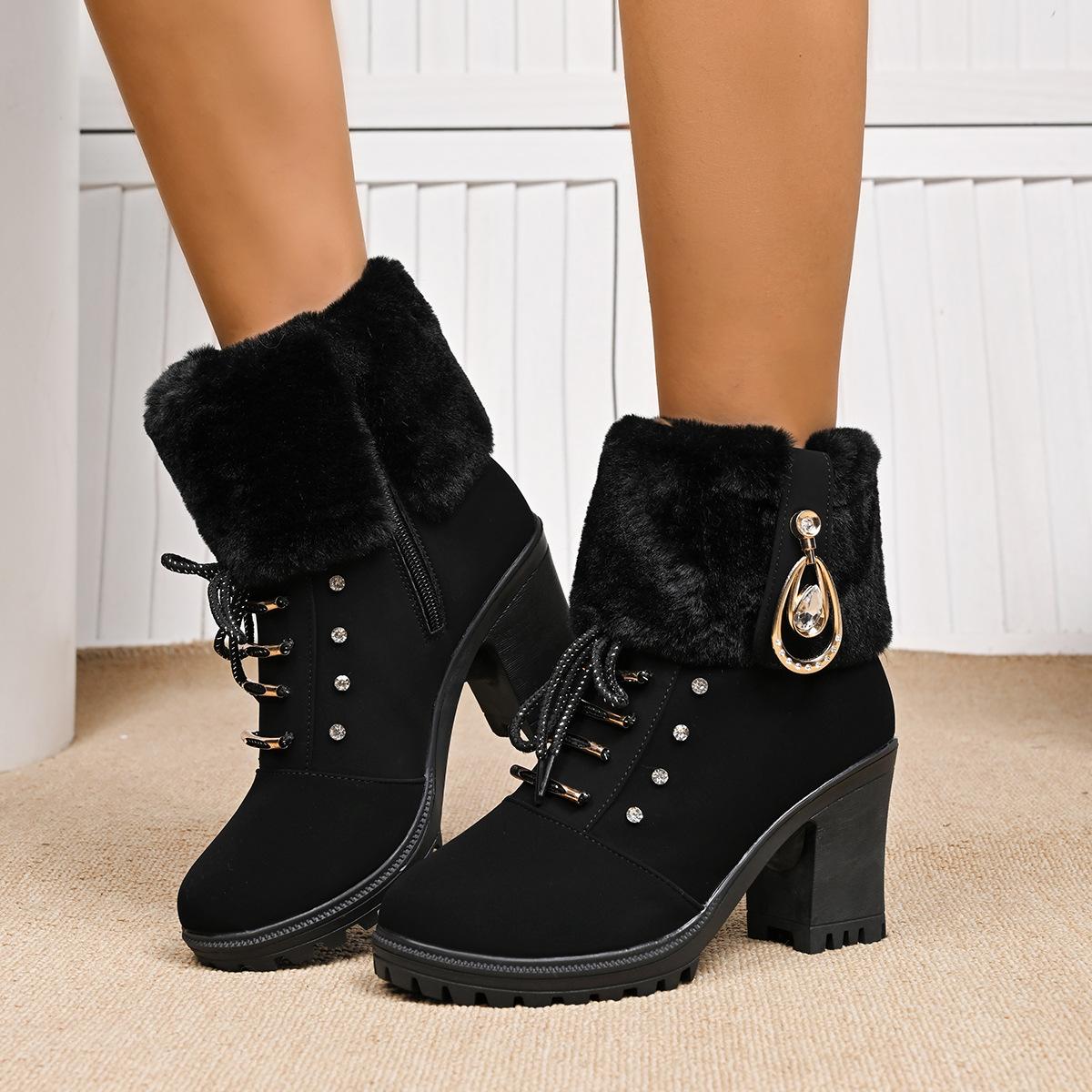 

Fashion Winter Womens Boots 2025 New Winter High Heels Boots Plush Warm Winter Boots for Women High Heel Platform Ankle Boot Botas Mujer 35 чёрный