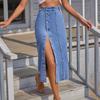 Women's European and American Casual High Waist Irregular Slit Denim Midi Skirt
