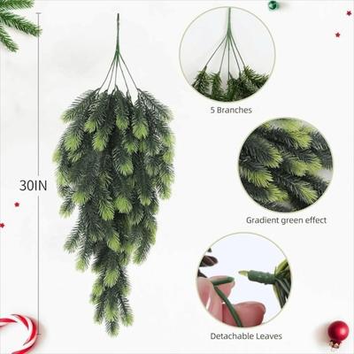 Real Touch 30 Inch Christmas Pine Needle DIY Wall Hanging Artificial Pine Branches Plastic Fake Vine Plants Porch Decor