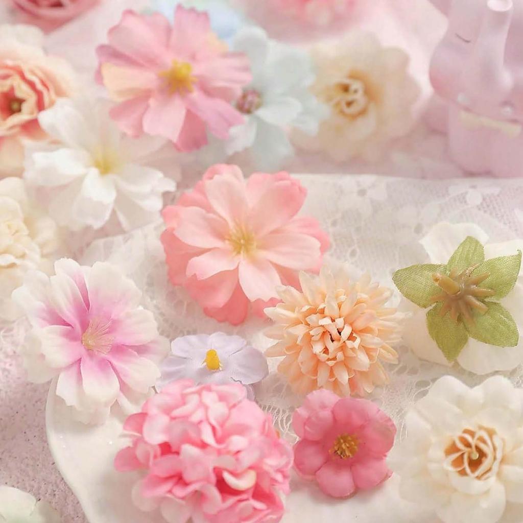 80Pcs Artificial Flower Heads 25-43mm for Craft Wedding Bouquets Flower Arrangements Cake Decoration Hair Accessories