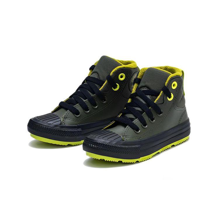 Converse Chuck Taylor All Star Synthetic Leather Fleece High Top Kids Canvas Shoes Kids Sneakers Olive-Green 372119C