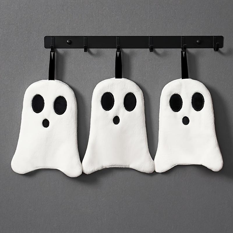 1pc Halloween Bathroom Hand Towel - Soft, Absorbent Coral Fleece, Black & White Spooky Design with Broomsticks & Pumpkins