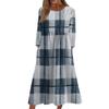 Women's Casual Round Neck Plaid Print Midi Dress Long Sleeve Pocket Dress
