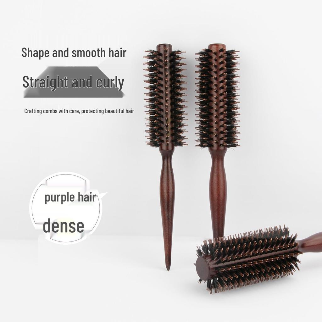 Boar Bristle Round Barrel Comb for Styling, Massage & Health Care - Ideal for Blow-Drying, Straightening, Curling, and Inward Curl Styles.