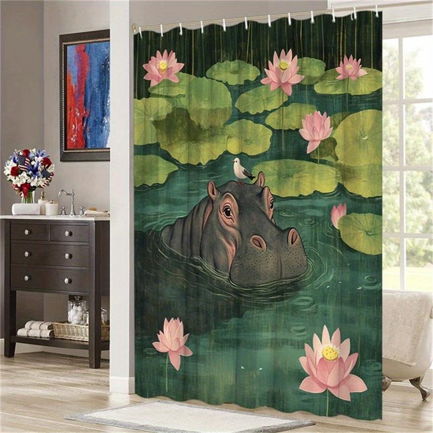 Lotus Pond with Frog Shower Curtain - Water-Resistant, Easy to Clean, Adds a Calm and Natural Touch to Your Bathroom Decor