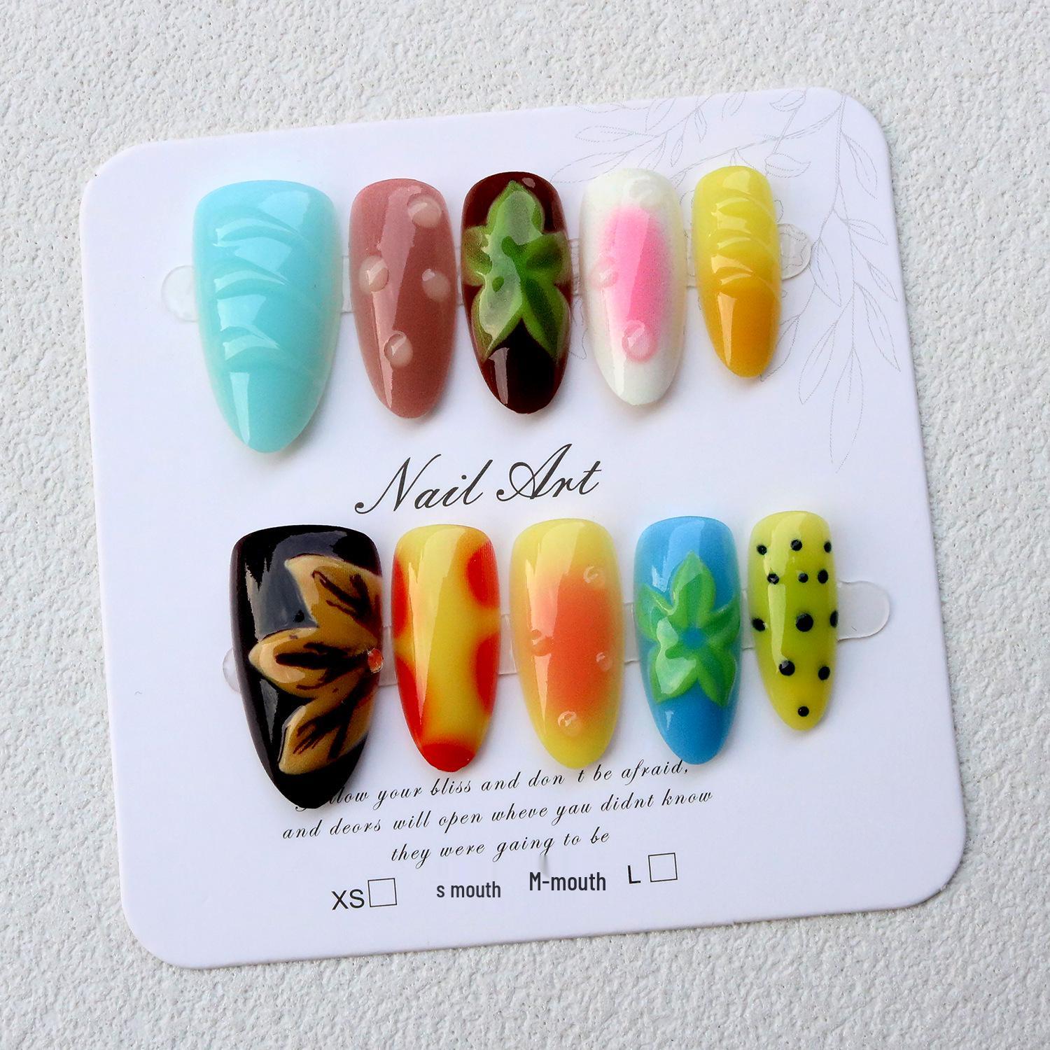 3D Carved Floral Gradient Polka Dot Pastoral Style Nail Art Stickers