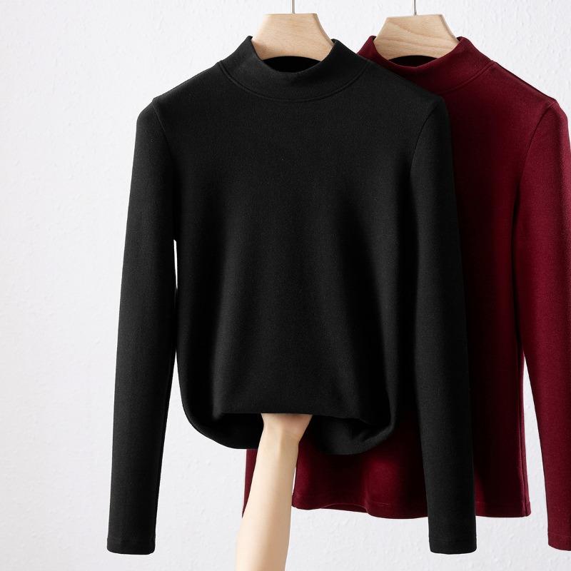 Semi-turtleneck German velvet bottoming shirt for women's inner wear, autumn and winter velvet thickened new air warm long sleeves
