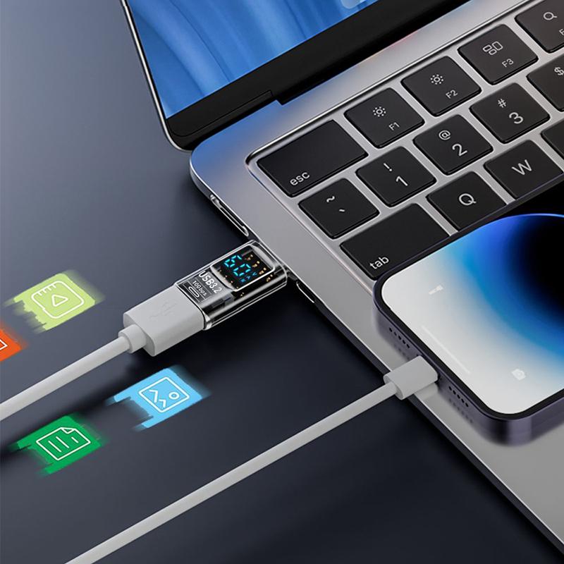 36W 3A Qc Charging Adapter With Digital Display Voltage Current Power Meters Usb 3.2 10Gbps Otg Usb A Male To C Pd 60W Charger