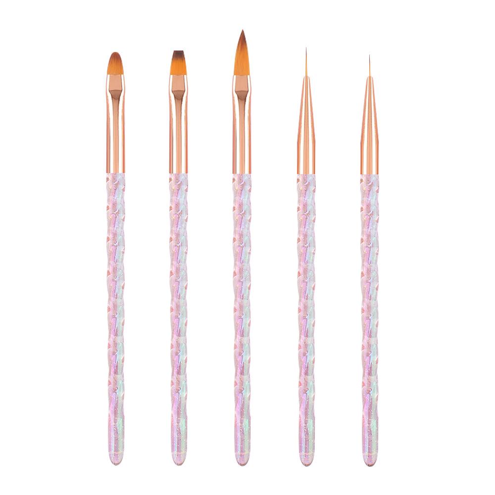 Gradient Nail Art Brush Set - 5 Pcs for Gel Polish, Line Drawing, and Crystal Carving