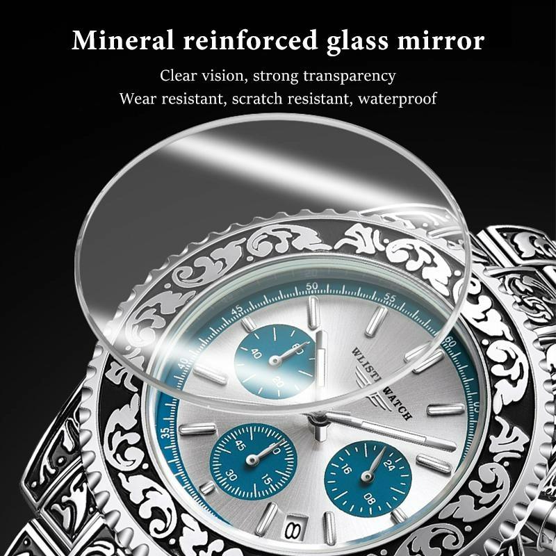 WLISTH Vintage Watch Man Waterproof Luminous Stainless Steel Chronograph Fashion Casual Luxury Mens Calendar Watch