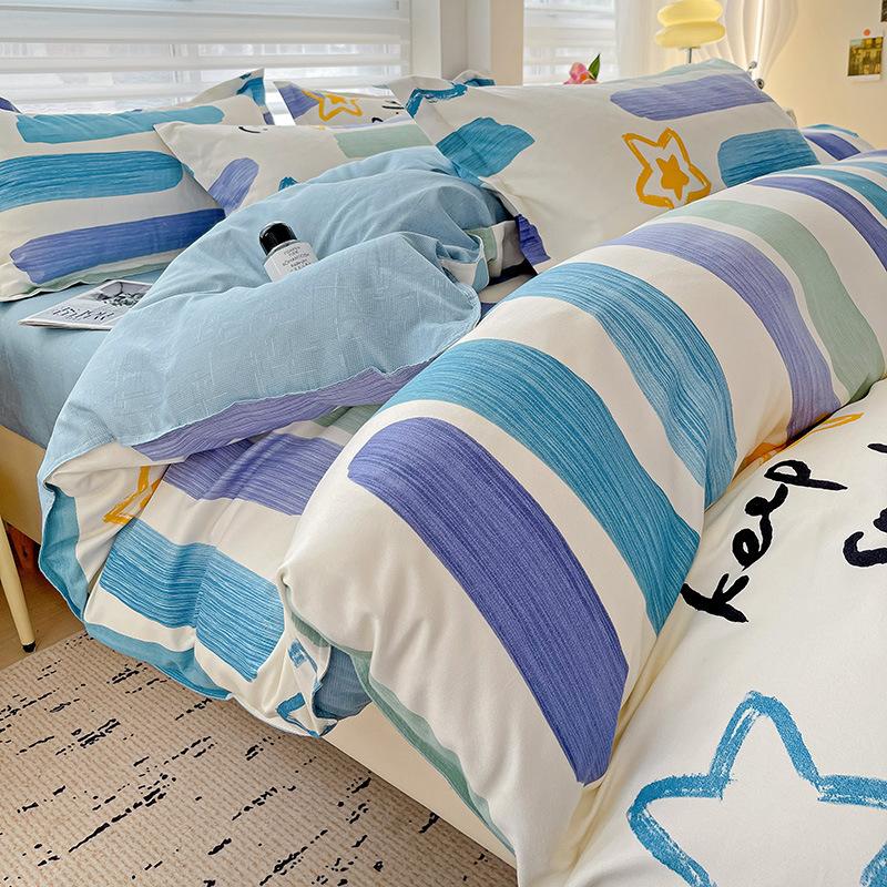 Class A Maternal And Infant Grade Small Fresh Pure Abraded Four-Piece Set Skin-Friendly Bed Sheet Washed Cotton Quilt Cover Student Dormitory 3Pcs Set