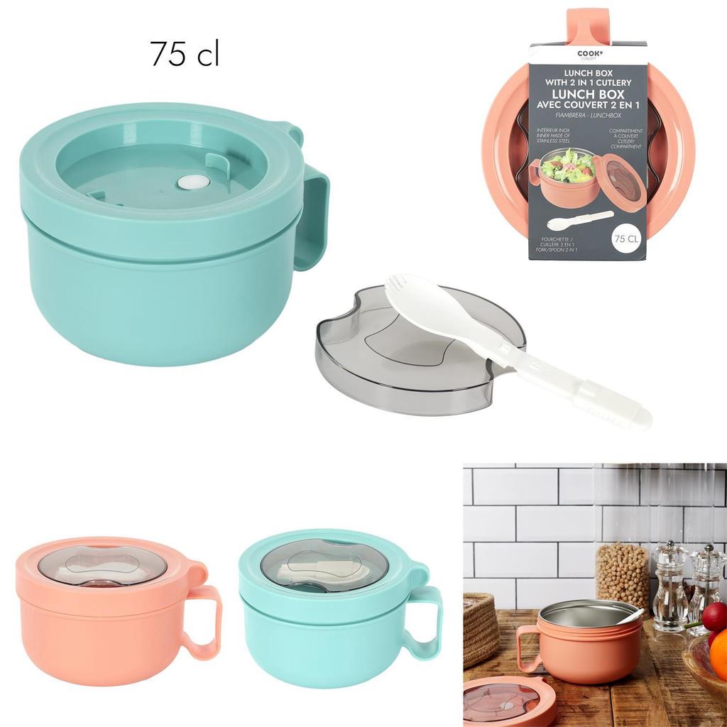 ROUND LUNCHBOX Blue with FOLDABLE FORK