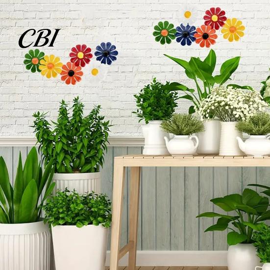 Outdoor Metal Flower Decor 6Pcs Flowers Wall Decor, Sunflower Ornament Art, Waterproof Art Hanging Decoration Garden for Outside Indoor Patio,