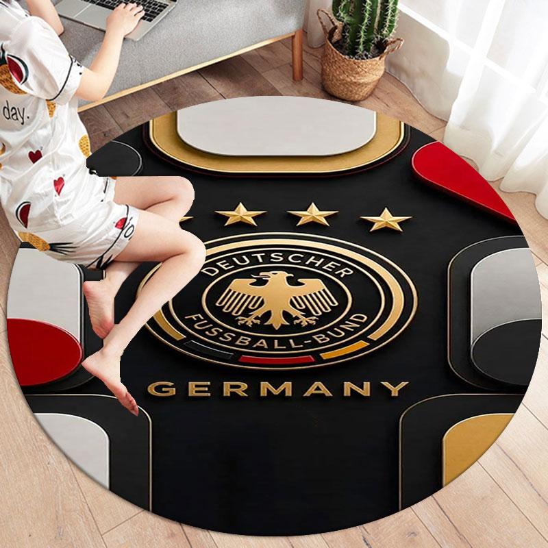 Germany National Football Team Round Area Rug,Carpet Rug for Living Room Bedroom Sofa Playroom Decor,Non-slip Floor Mat