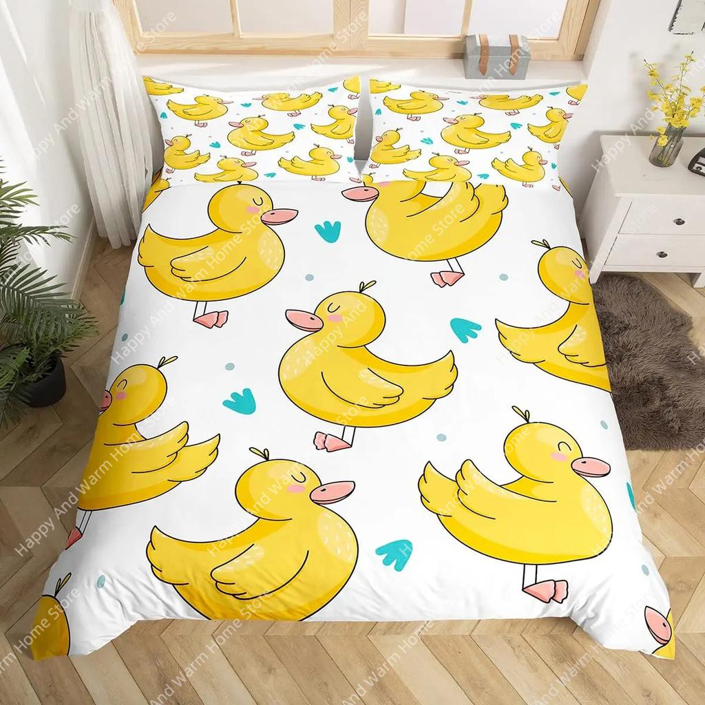 Lovely Duck King Quen Soft Duvet Cover Carton White Gose Beding Set Funy Farmhouse Animal Warm Comforter Cover Polyester Comfortable Quilt Cover