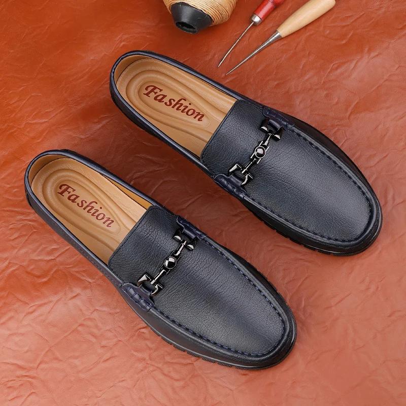 Neue Slipper Sommer Bequem Echtes Leder Herrenschuhe Leichtgewichtige Slipper Fahrschuhe für Herren Freizeitschuhe Business Mokassins