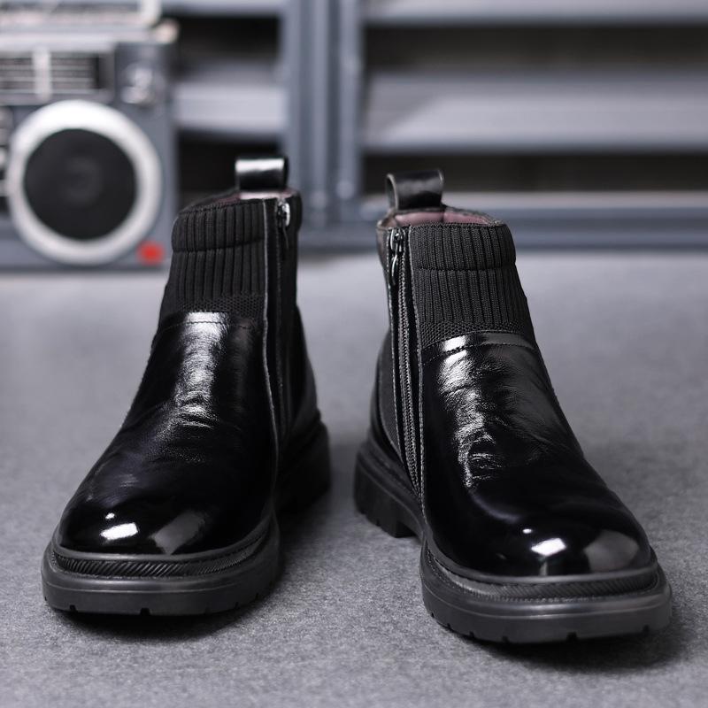 Retro kotníkové boty z pravé kůže a sametu pro muže, pletené, na zip, pánské teplé boty, designové boty Chelsea s měkkou podrážkou pro muže