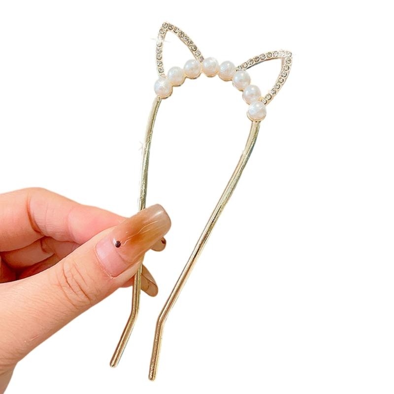Metalowe Perły Z Cyrkoniami Spinka Do Włosów Wygodny Patyczek Do Włosów Do Gęstych Włosów Bezpieczne Utrzymanie Koka Na Imprezy Bankiety Kobiety