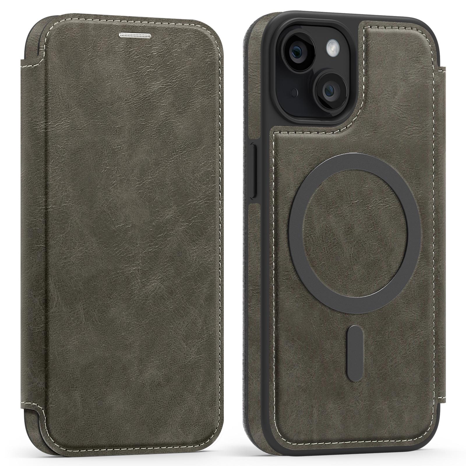 

Для iPhone 14 Чохол Сумісний з MagSafe RFID Блокування Тримач для карток Шкіряний Чохол для телефону Titanium Grey