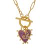 Women's Trendy Copper Inlaid Zircon Heart Pendant Chain Necklace with Ot Buckle