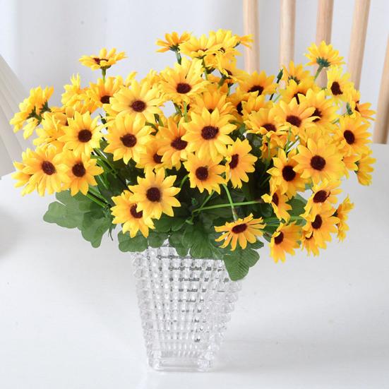 Yellow Artificial Sunflower Bouquets Mini 22 Heads Fake Sunflower with Stem for Home Party DIY Wedding Bouquets Baby Shower Outdoor Indoor