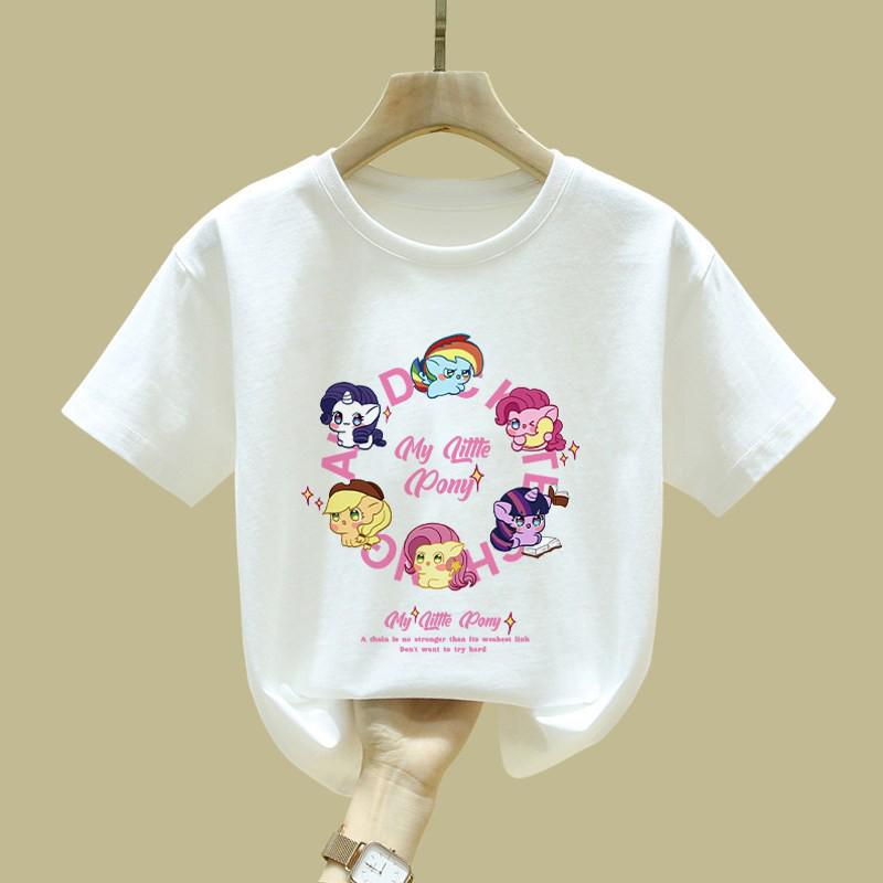 2026 Pure Cotton Girls' Short-Sleeve T-shirt - Simple Loose Summer Top for Medium and Large Children