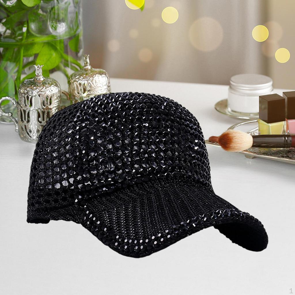 Mesh Rhinestone Baseball Cap Breathable Duckbill Adjustable Summer Beach Sun Hat Protection