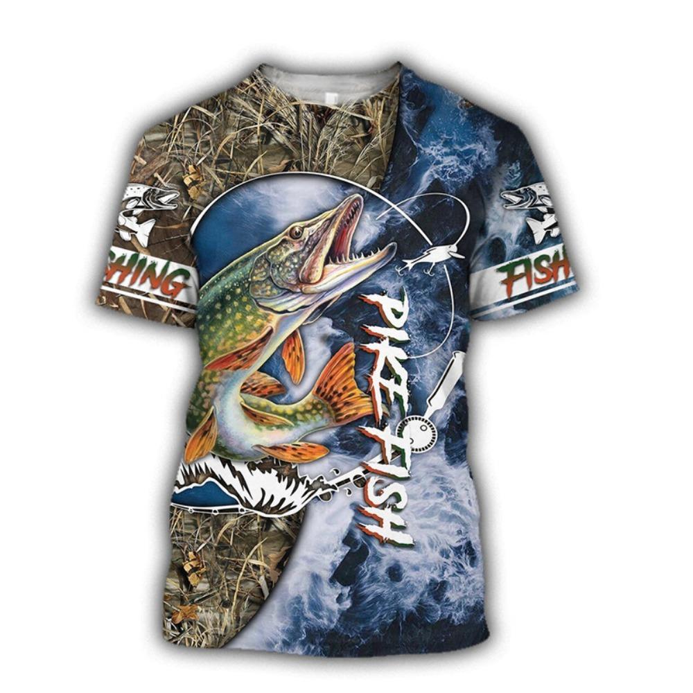Men Fishing Graphic 3D Print Summer Tops Oversized Tee Shirts Short Sleeve Crewnack Fashion Casual Camisetas