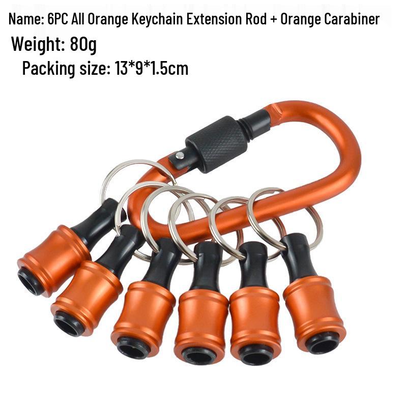6-Piece Colorful Keychain Set: Extension Rods and Mountaineering Buckle with 1/4" Hex Drill Bit Storage Extension Rod