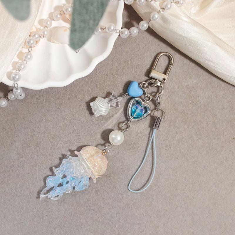 Ocean Theme Elegant Jellyfish Pendant Keychain Durable Metal Bag Phone Charm for Women Daily Gift