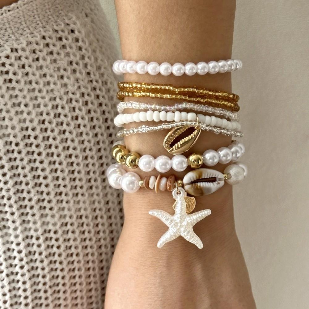 Bohemian Multilayer Shell Bracelets Starfish Wrap Charm Hand Chain New Conch Beaded Bangles Gifts