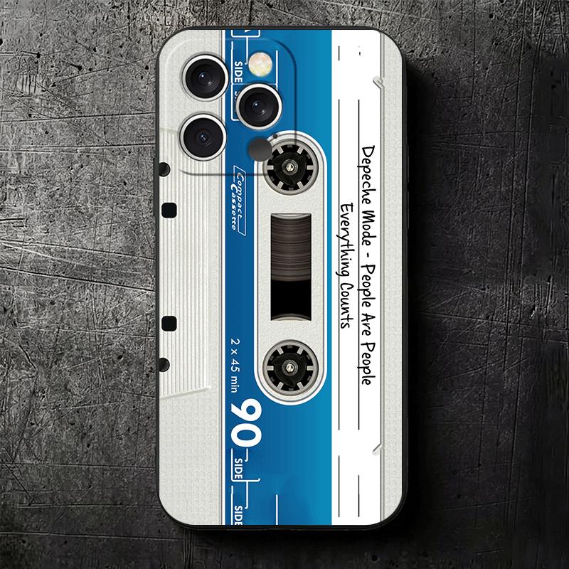 Vintage 90S Cassette Tape Pattern Soft Phone Case for iPhone 16 16E 17 Air 15 Pro Max 14 Plus 13 Mini 11 12 7 Black Cover Back S