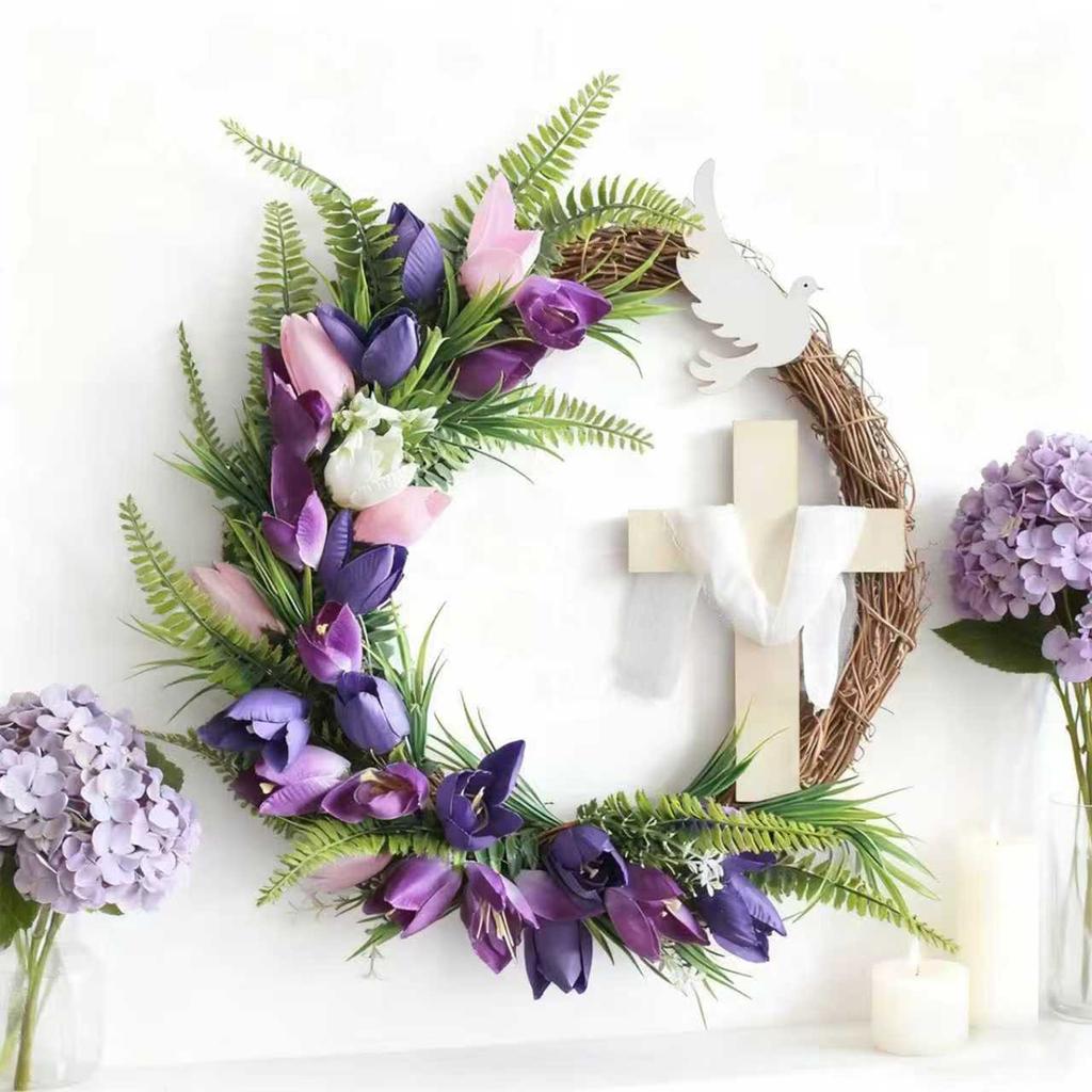 Easter Cross Wreath Festival Front Door Decoration Wreath Courtyard Decoration Wreath