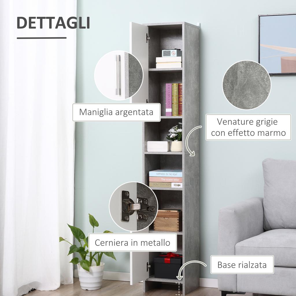 Bathroom Column With 2 Cabinets And 2 Open Compartments In Cement Effect Wood 30x30x180cm