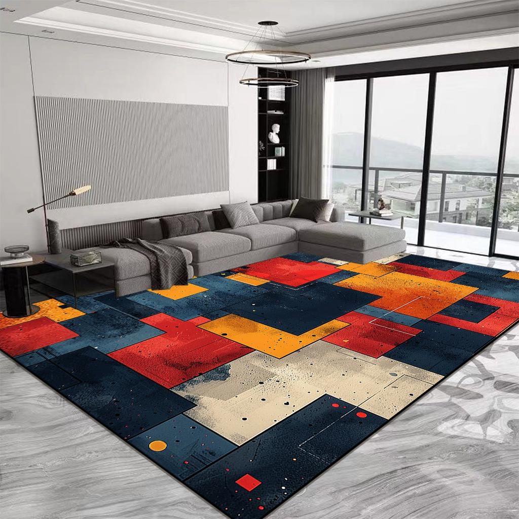 Nordic Luxury Geometric Carpets Fashion Red Large Living Room Carpet Anti Slip and Water Absorption Rugs for Bedroom Decor Mat