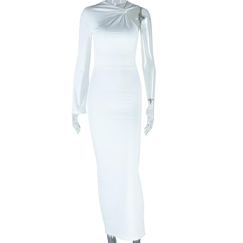 Women's Tight Crew Neck Dress Solid Color Single Sleeve Kinky Skirt Street Hipster Pullover Irregular Dress