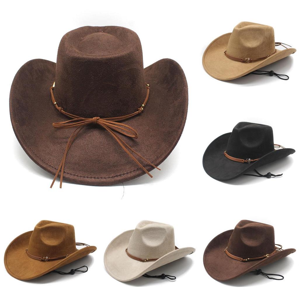 Western Cowboy Hat With Suede Velvet Material Big Brim For Fall Winter Fashion