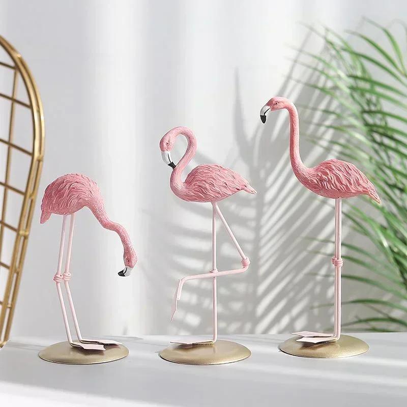 New Creative Pink Resin Figurines Crafts Ins Flamingo Ornament Home Desk Cartoon Accessories Living Room Desktop Decorations